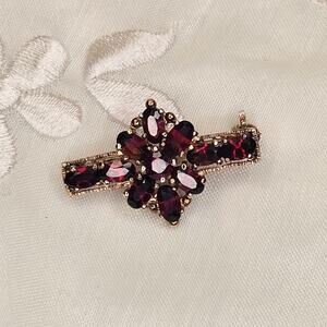 Antique Victorian Bohemian Garnet Flower Bar Brooch